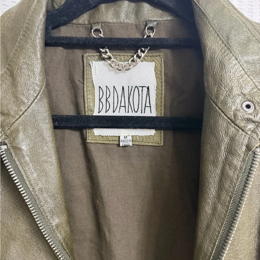 $275 BB Dakota Womens Size M LEATHER Olive Green Coat Jacket Nordstrom Zip up